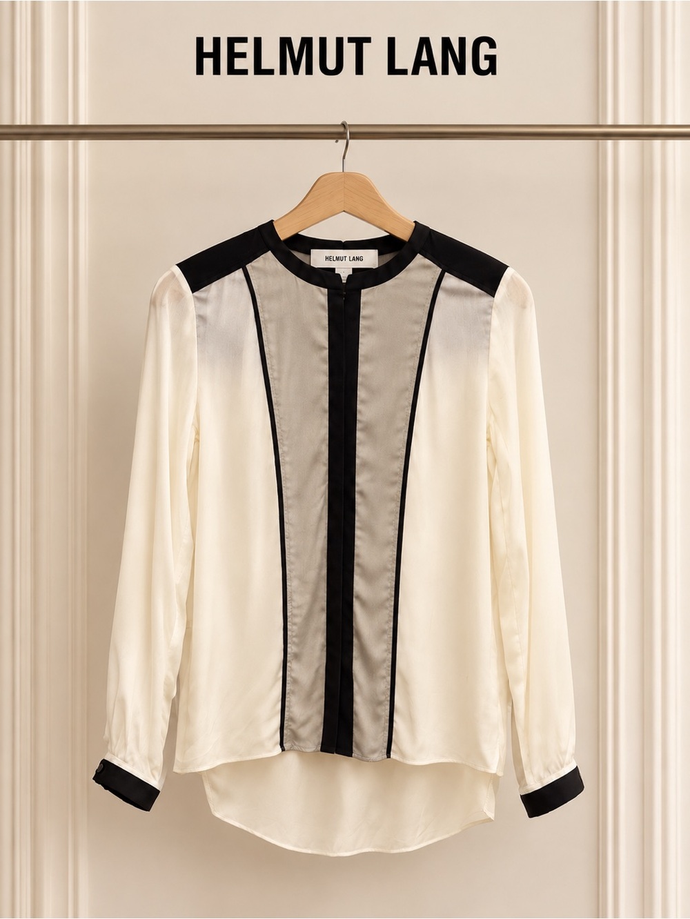 HELMUT LANG – Ivory & Black Colorblock Blouse – Size P